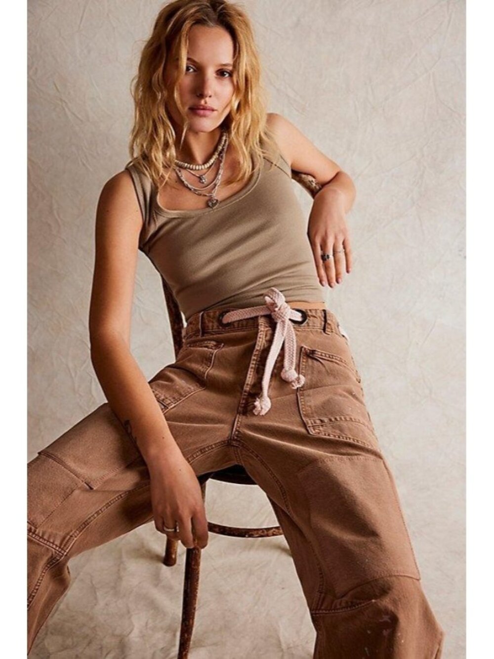 We The Free Brown Patchwork Utility Jeans - Picture 3 of 12